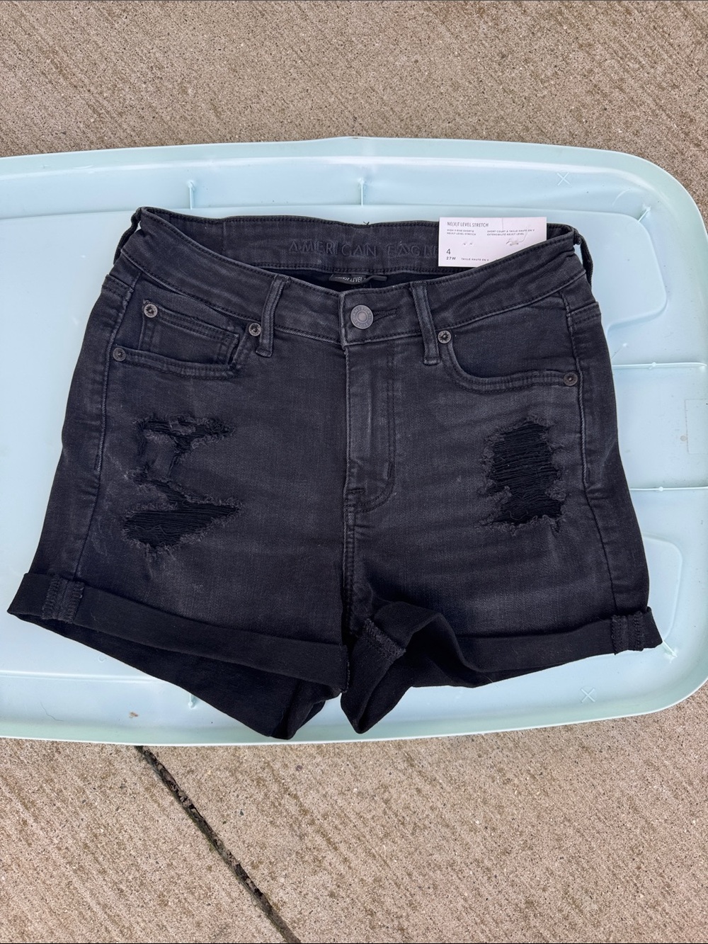 American Eagle Outfitters Black Distressed High-Rise Denim Shorts